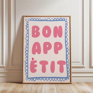 Pastel Cute Bon Appetit Kitchen Wall Art | Pink & Blue Decor for Home Aesthetic| Digital Download