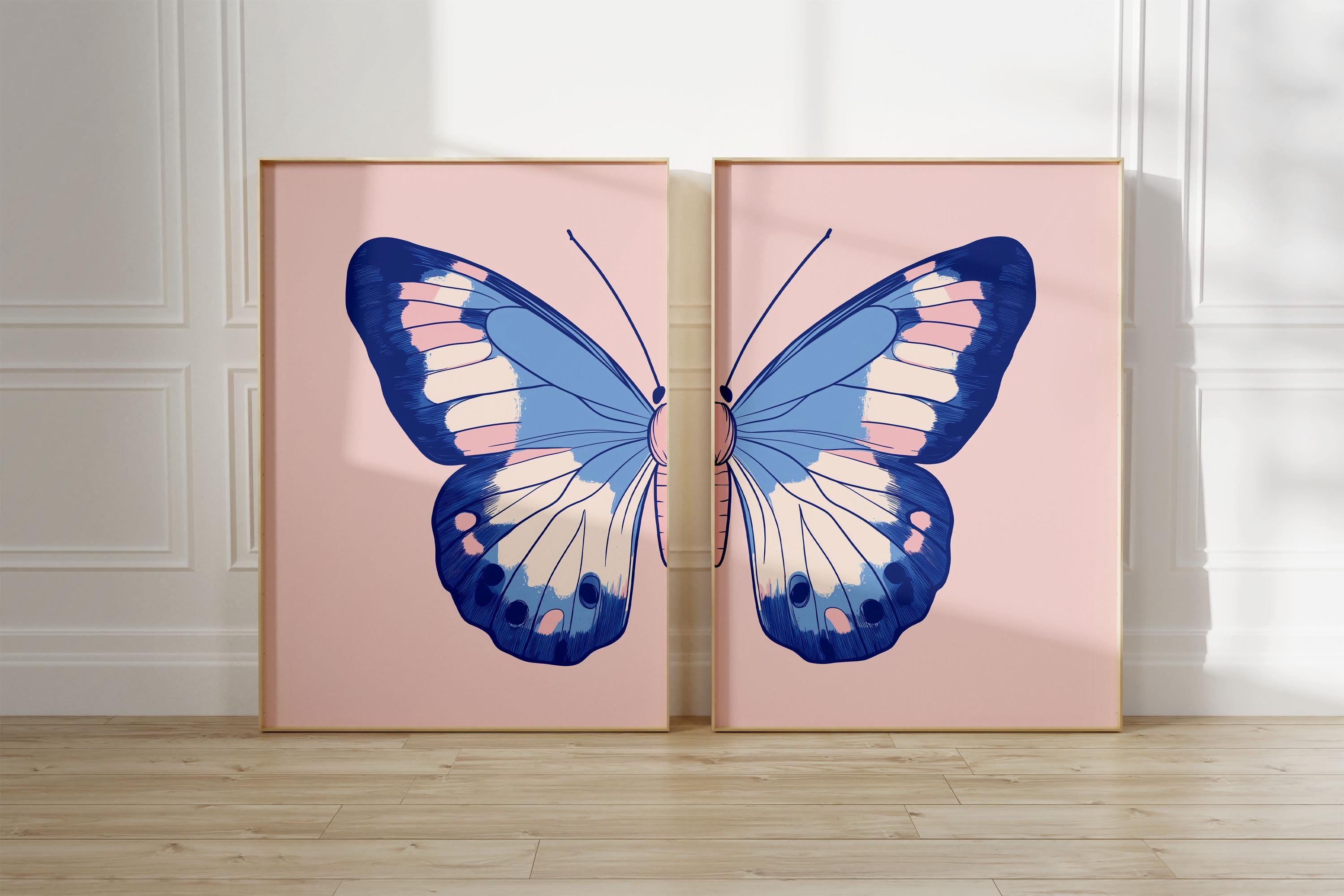 Retro Split Half Butterfly In Pastel Pink Blue Wall Art for Living Room| Wall Decor Digital Prints Home Decor Trendy Art Print