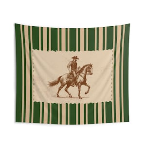 Vintage Cowboy on Horse tapestry | Indoor Wall Tapestry, Western striped design