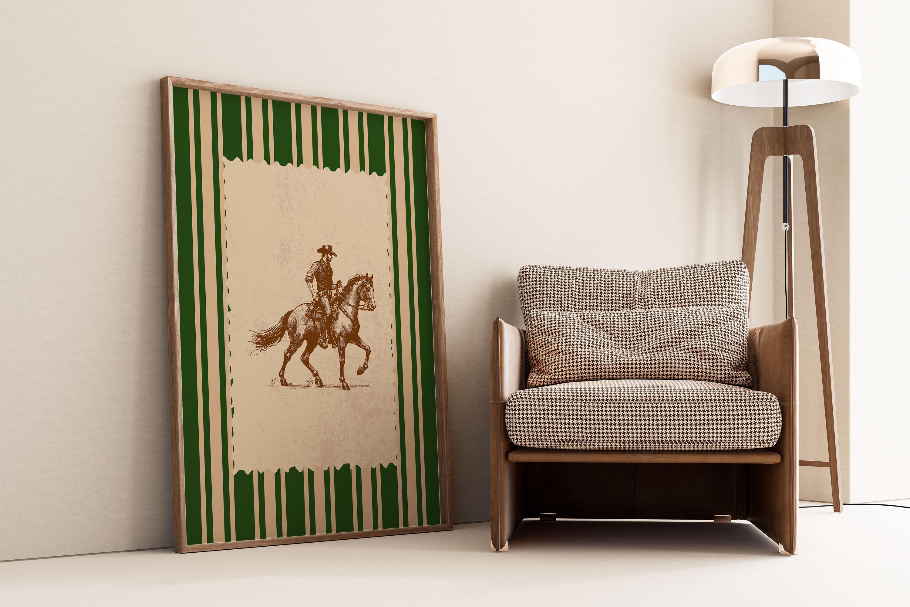 Vintage Striped Rodeo Print Western Bedroom Poster Cowboy Brown Green ...