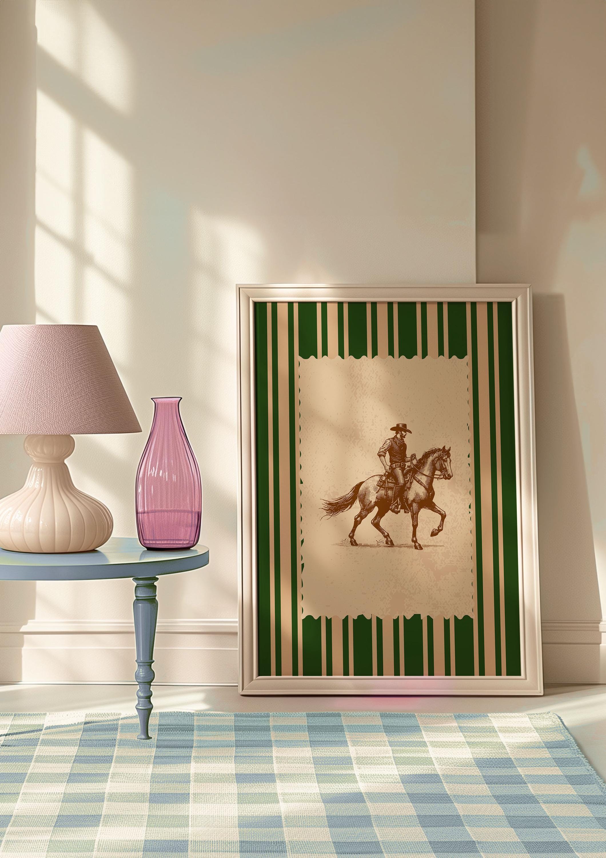 Vintage Striped Rodeo Print Western Bedroom Poster Cowboy Brown Green ...