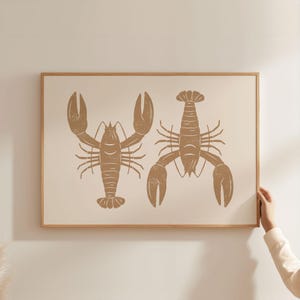 Landscape Horizontal Lobster Wall Art |  Beige Lobster Sea Life Marine Kitchen Poster | Marine Inspired Artwork