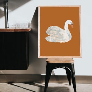 Physical Poster - Swan In Vintage Orange Brown Poster | Animal Bedroom Art Print | Trendy Home Decor & Wall Art