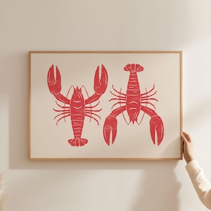 Landscape Horizontal Lobster Wall Art |  Red Lobster Sea Life Marine Kitchen Poster | Marine Inspired Artwork