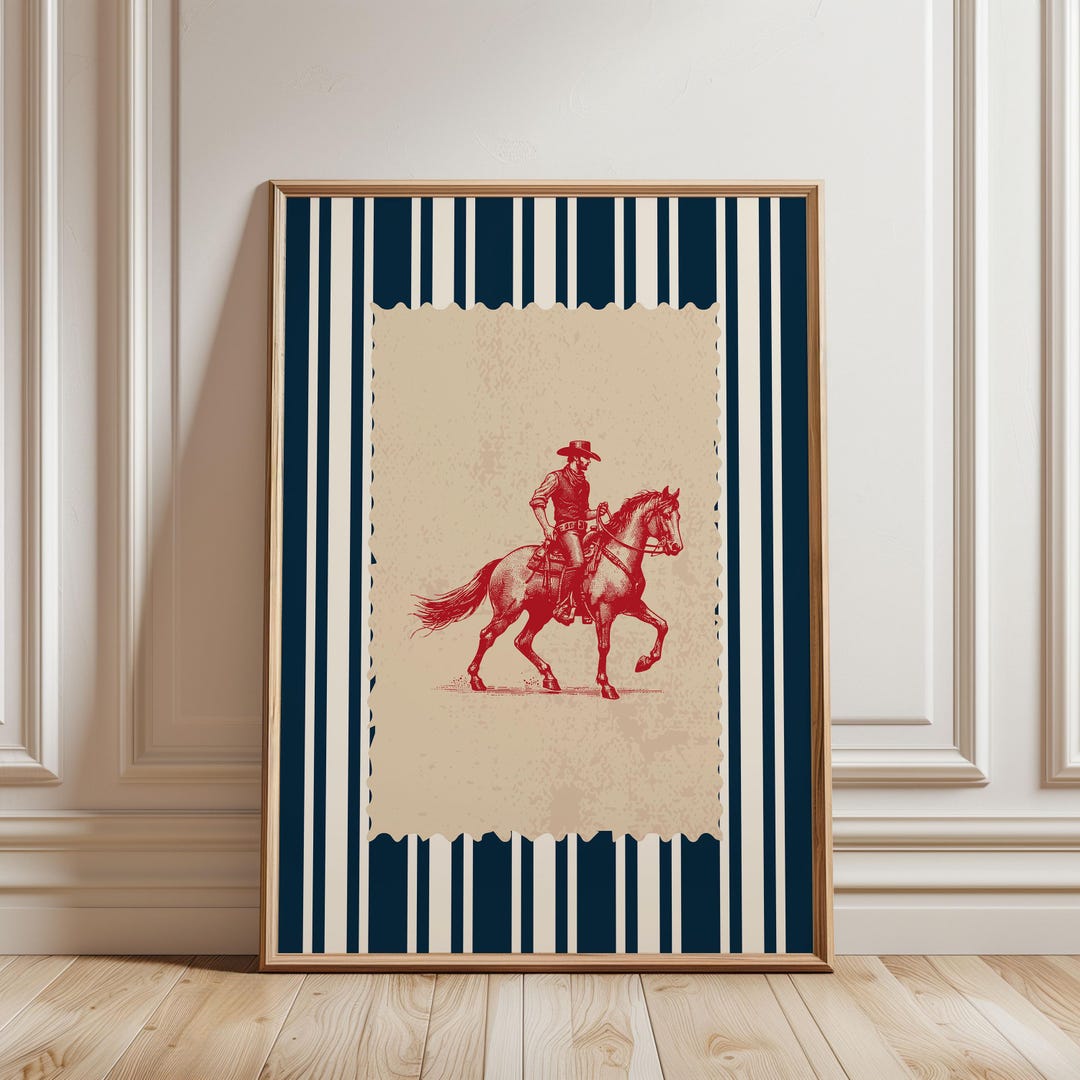 Physical Poster - Vintage Striped Rodeo Print Western Bedroom Poster ...