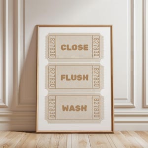 Physical Poster - Close Flush Wash Funny Bathroom Toilet Rules Wall Art | Beige Toilet Print Retro Art  l Wall Art Print