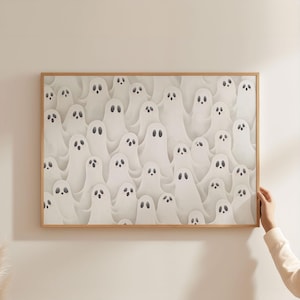 Physical Poster - Cute Ghosts Print Halloween Wall Art White Spooky Decor Cute Halloween Decorations Ghost All Over Halloween Print