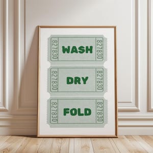 Physisches Poster - Wäsche waschen trocknen falten Ticket Wandkunst | Girly Green Wäsche Regeln Wand Kunst | Preppy Digital Download Dekor