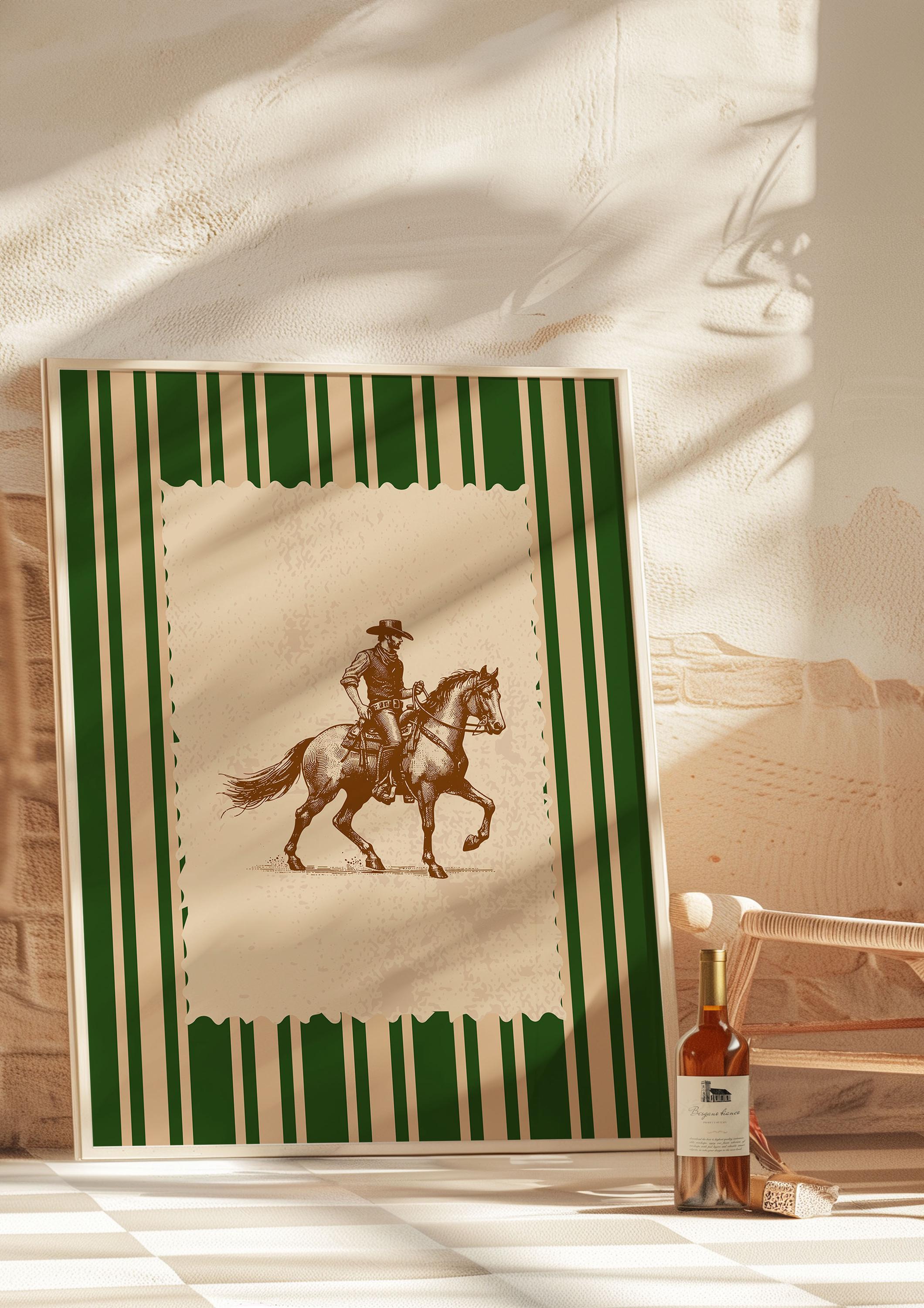 Vintage Striped Rodeo Print Western Bedroom Poster Cowboy Brown Green ...