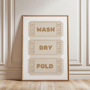 Physisches Poster - Wäsche waschen trocknen falten Ticket Wandkunst | Girly Beige Wäsche Regeln Wandkunst | Preppy Digital Download Dekor