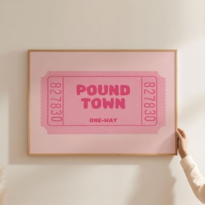 Pound Town One Way Ticket Valentine Print | Girly Pink Wall Art & Romantic Quote | Horizontal Landscape Digital Download Valentine&#39;s Gift