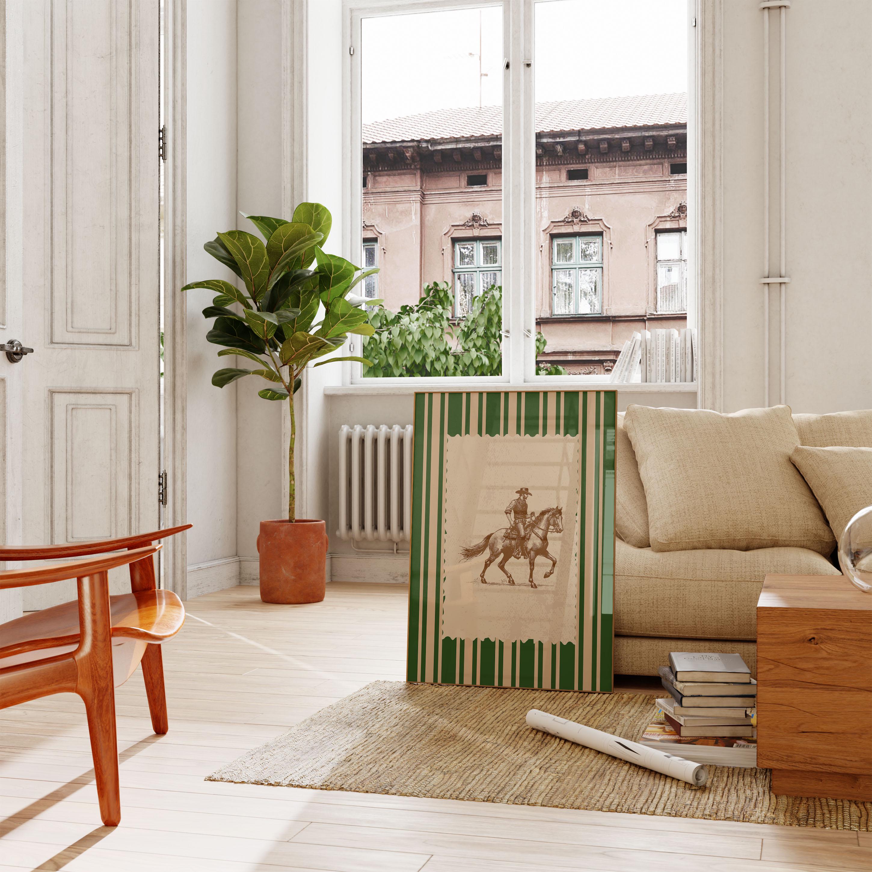 Vintage Striped Rodeo Print Western Bedroom Poster Cowboy Brown Green ...