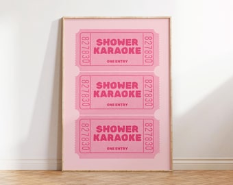 Shower Karaoke Singing Funny Bathroom ticket Print in Pink Pastel Vibrant Colourful Retro | Wall Decor| Digital Prints| Trendy Art Print