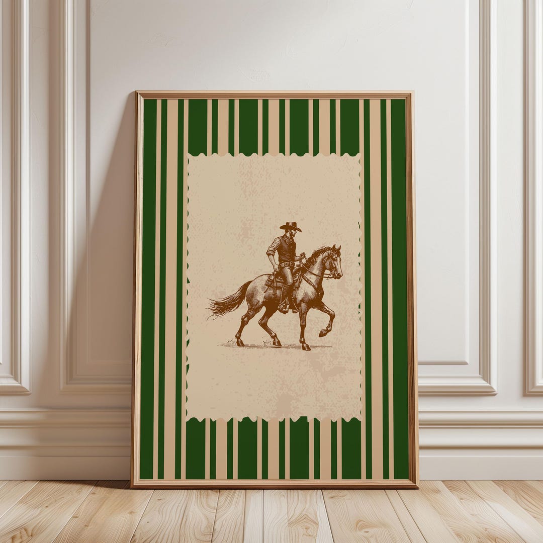 Vintage Striped Rodeo Print Western Bedroom Poster Cowboy Brown Green ...