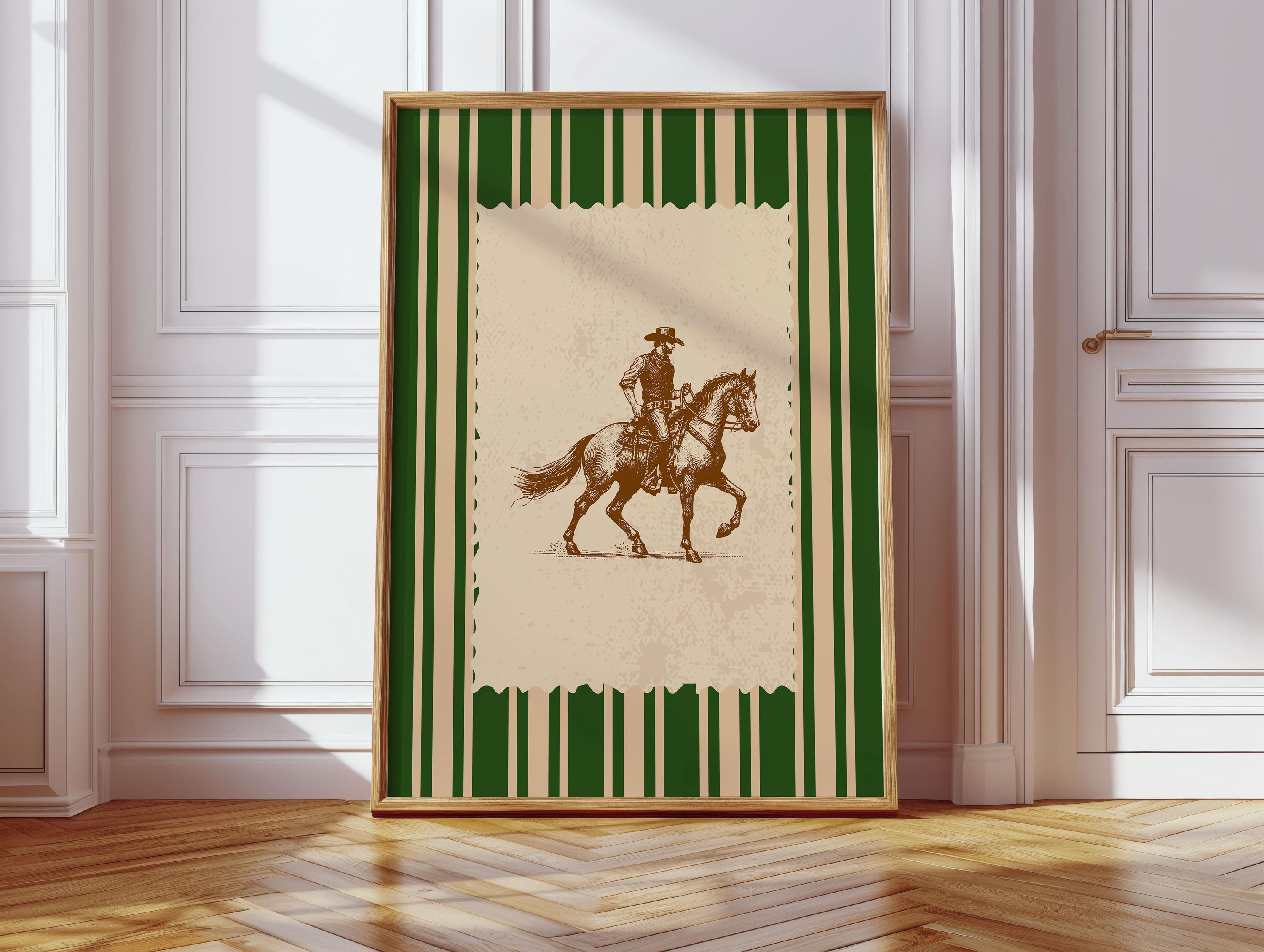 Vintage Striped Rodeo Print Western Bedroom Poster Cowboy Brown Green ...