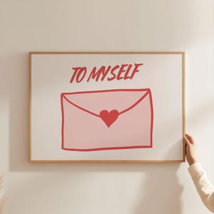 Liebesbrief an mich selbst Selbstliebe horizontale Landschaft Print | Affirmation Positive Girly Schlafzimmer Wandkunst | Pink und Weiß Digitaldruck