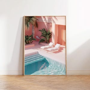 Morden Colourful Vibrant Pastel Pink Blue Swimming Pool Luxury pool Pink Bedroom Wall Art | Wall Decor| Digital Prints