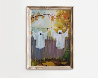 Ghost Laundry Room Print Halloween Vintage Style Wall Art | Autumn Farmhouse Halloween Decor | Printable Halloween Decoration