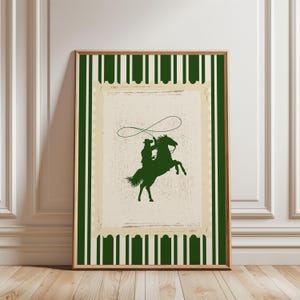 Vintage Striped Rodeo Print Western Bedroom Poster Cowboy Wall Art Green  Rustic Mid West Mid Century Modern Retro Horse Aesthetic Print