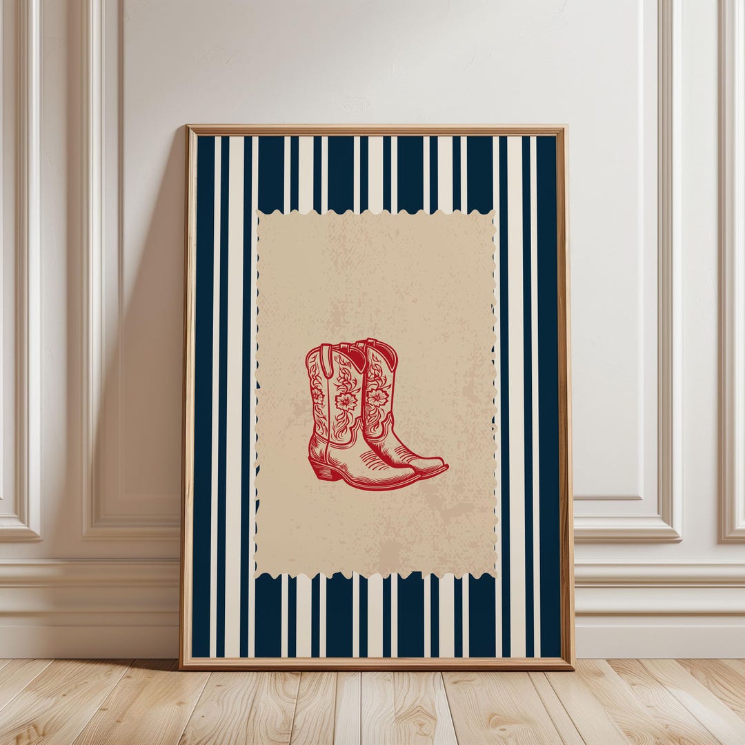 Vintage Striped Rodeo Print Western Bedroom Poster Cowboy Boots Wall ...