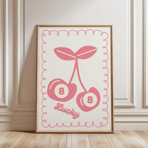 Lucky Me 8 Ball Cherry Art Print Poster, Vintage Food Print, Trendy Retro Print, Mid Century Print, Modern Kitchen Wall Art