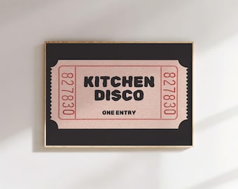 Physical Poster - Kitchen Disco Ticket Print - Landscape Horizontal Poster, Black Beige Art, Trendy Kitchen Wall Art