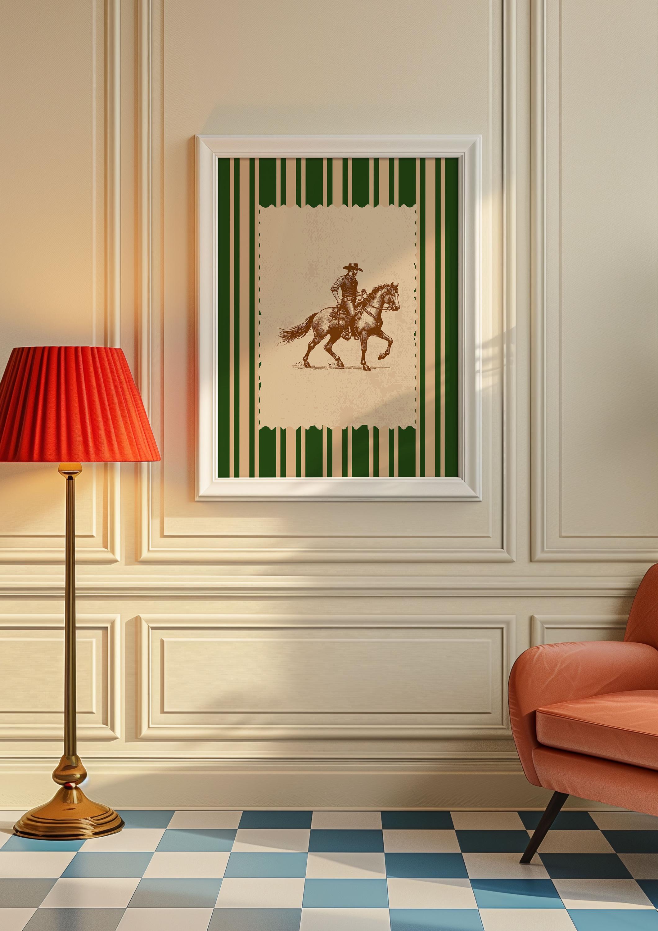 Vintage Striped Rodeo Print Western Bedroom Poster Cowboy Brown Green ...