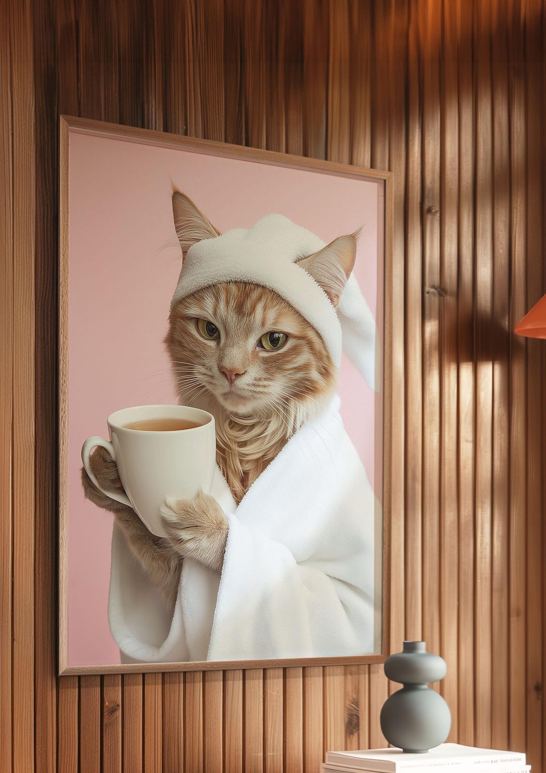 Physical Poster - Cat Bath Robe Hair Drying Wrap Towel Poster, Funny ...