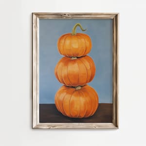 3 Kürbisse Druck Herbst Dekor, Kürbis druckbare Wandkunst, Aquarell Blau Orange Halloween Kürbis, rustikale Herbst Bauernhaus