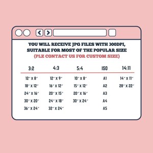 May include: A table showing different aspect ratios and their corresponding sizes in inches. The aspect ratios are 3:2, 4:3, 5:4, ISO, and 14:11. The ISO sizes are A1, A2, A3, A4, and A5.
