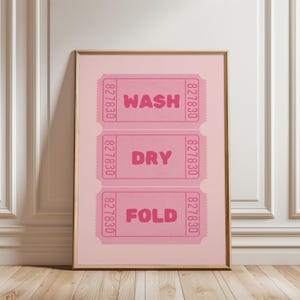 Physisches Poster - Wäsche waschen trocknen falten Ticket Wandkunst | Girly Pink Wäsche Regeln Wand Kunst | Preppy Digital Download Dekor