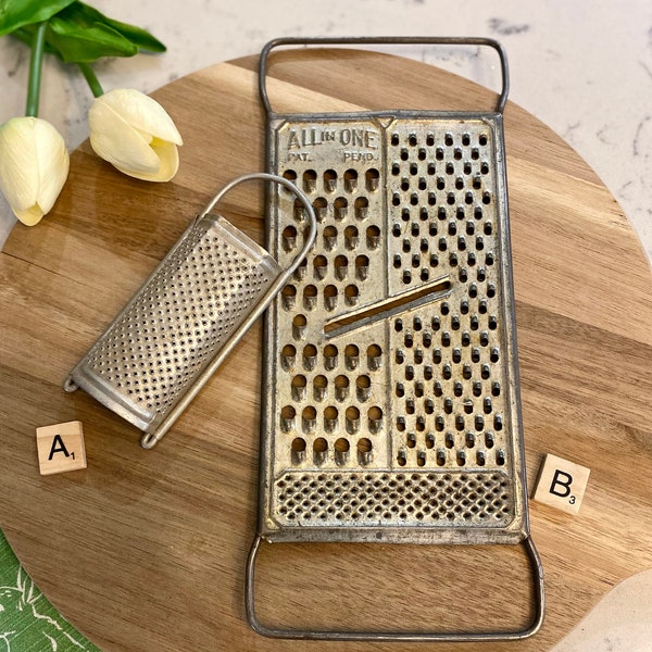 Choice of Vintage Tin Hand-Held Grater | Cheese Grater | Nutmeg Spice Grater | All In One | Antique Utensils | Farmhouse Kitchen | Primitive