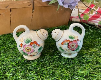 SET of 2 Vintage Ceramic JAPAN Floral Teapot Shaped Salt and