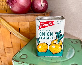 Vintage French's Dried Onion Flakes Empty Tin from 1960's | Farmhouse Kitchen Decor