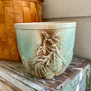 Vintage MCCOY Pottery Rustic Pinecone 7" Planter Jardinière | Teal and Brown | MCM | 1950s