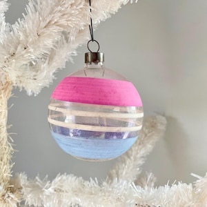 One Vintage WW2 Era Unsilvered Hand-Painted Striped Glass Ornament | Antique Christmas | Rare | Made in U.S. of A. | 1940&#39;s