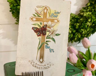 Vintage 1908 EASTER Postcard | Religious Cross, Butterfly, Lilies | Easter Ephemera | Easter Greetings