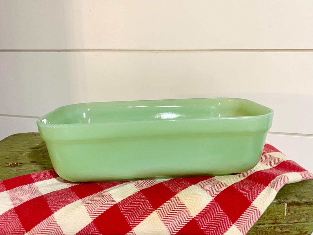 Vintage FIRE-KING Jadeite 8" Rectangle Loaf Pan Refrigerator Dish No ...