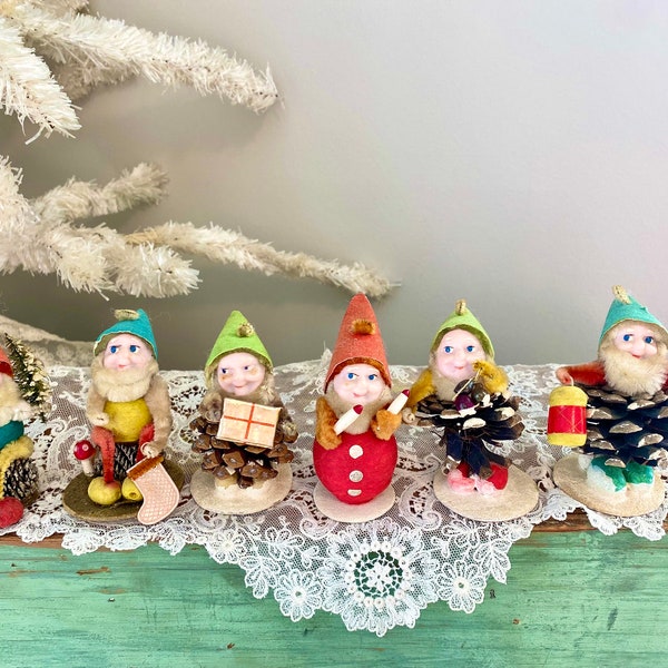 CHOICE of 1 Adorable Vintage MCM Christmas Putz Pinecone Men Japan Made | Pinecone People Gnomes | Shiny Brite ? | Kitschy Christmas | 1950s