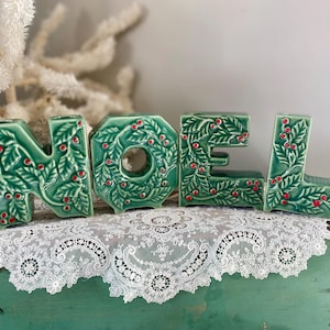 Vintage Lipper & Mann Japan Green NOEL Christmas Ceramic Letter