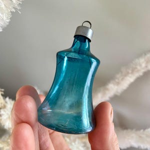 Vintage WW2 Era PREMIER Unsilvered Blue Glass Bell Ornament | Antique Christmas | Wartime WWII