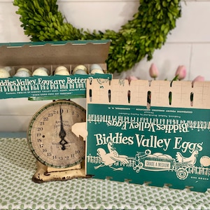 Vintage Biddies Valley Eggs NOS Unused/Unfolded Cardboard Egg Carton with Great Graphics! | Vintage Easter Decor | Farmhouse | Advertising