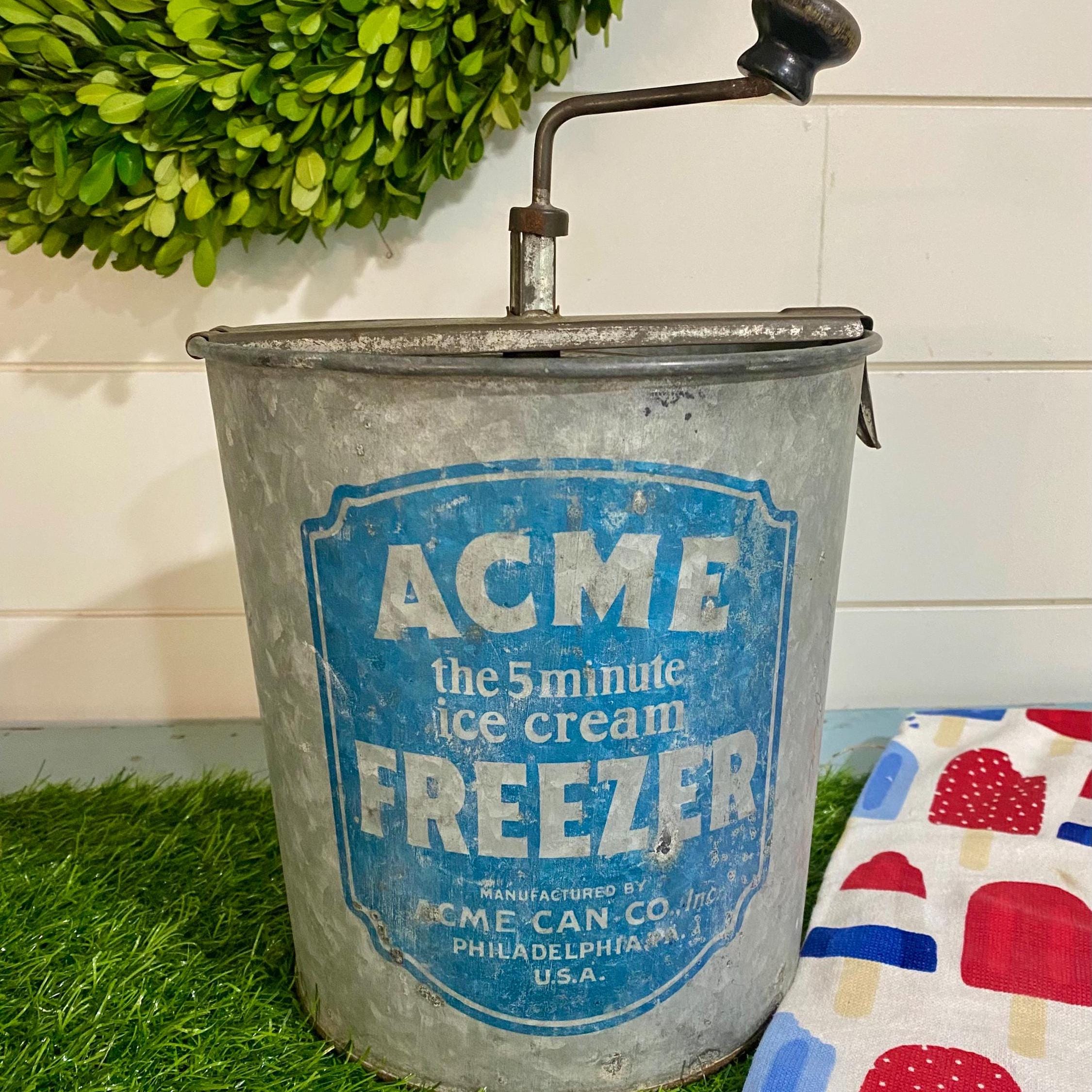Vintage 1927 ACME Ice Cream Freezer Galvanized Metal Crank Ice