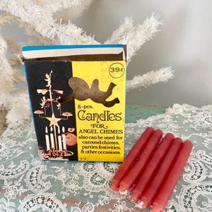 Vintage Box of Red Unused Candles for Angel Chimes (5 in Box) | Made in Hong Kong | Christmas