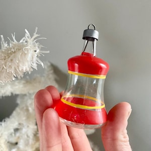Vintage WW2 Era PREMIER Unsilvered Glass Striped BELL Ornament Red 2.5&quot; | Antique Christmas | Rare Find | Wartime WWII