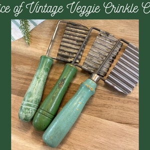 Choice of Vintage Green Wooden Handle Vegetable Crinkle Cutter Utensil | Antique Utensils | Farmhouse Kitchen Decor | Primitives
