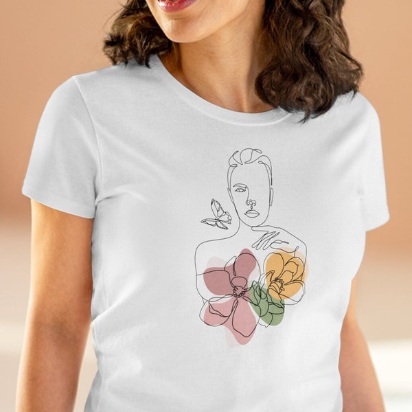 Frau Boho Gesicht, Blumen, Linie Kunst Shirt, Boho Shirt, Boho Kunst Shirt, minimal Boho Shirt, Boho Liebhaber Shirt, Kleidung, Baumwolle