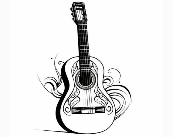 Guitar in Digital Line Art Guitar - Digital Download Vector