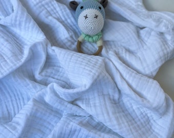 Organic Muslin Baby Swaddle Blanket: 110x110cm, Baby Shower Gift