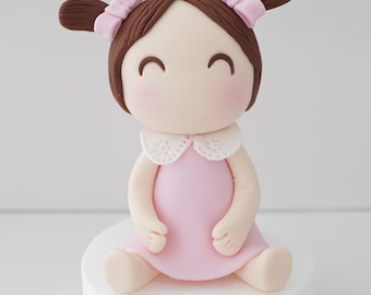 Fondant Girl Cake Topper: Pigtails Baby Shower Decoration